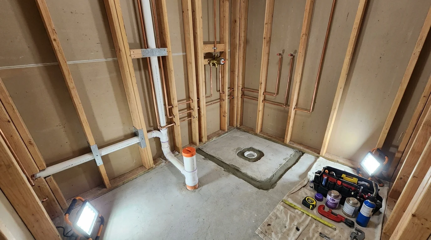 Bathroom rough-in plumbing during remodel by Johns Plumbing LLC in Monahans