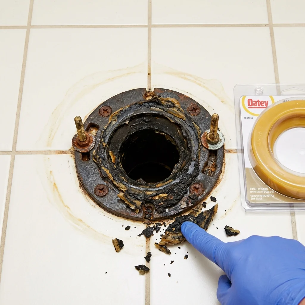 Failed wax ring showing water seepage at the base of a toilet in a Monahans, TX home