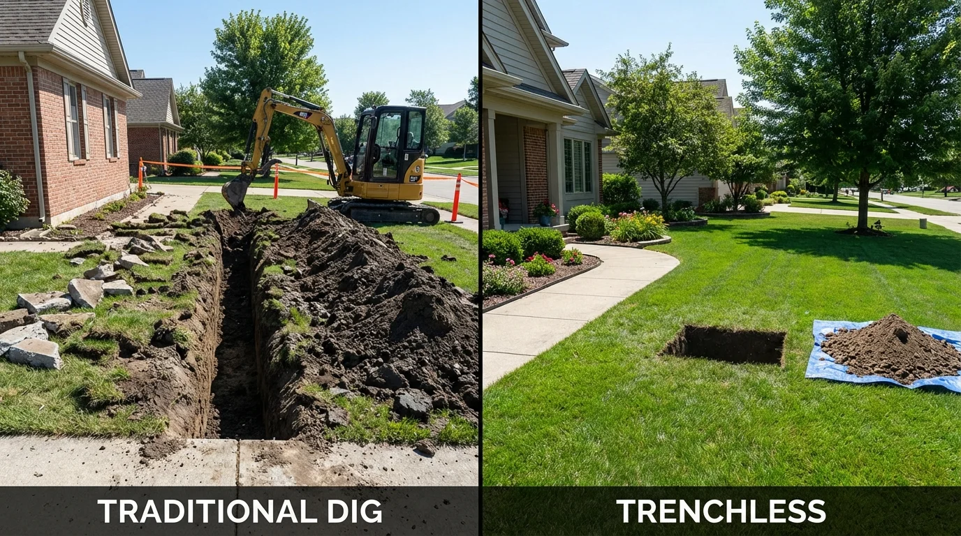 Trenchless sewer repair with minimal yard damage versus traditional excavation in Monahans, TX